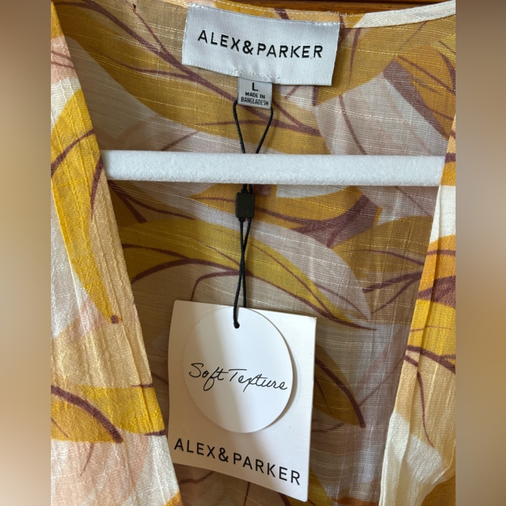 Alex & Parker Women's Leaf Print Top - Yellow and Brown - Picture 3 of 5